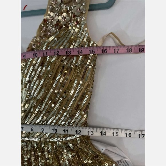 NWT $798 Mac Duggal [ 8‎ ] Sequin & Floral Embellished Evening Gown Gold - Picture 6 of 15